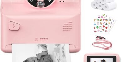 PHNIXGAM Kids Instant Print Camera with 2 Flash Lights, Children Selfie Digital Camera with 2.4 Inch Screen, 32GB Card, 5 Rolls Print Paper for Age 3-12 Girls Gifts Travel (Pink)