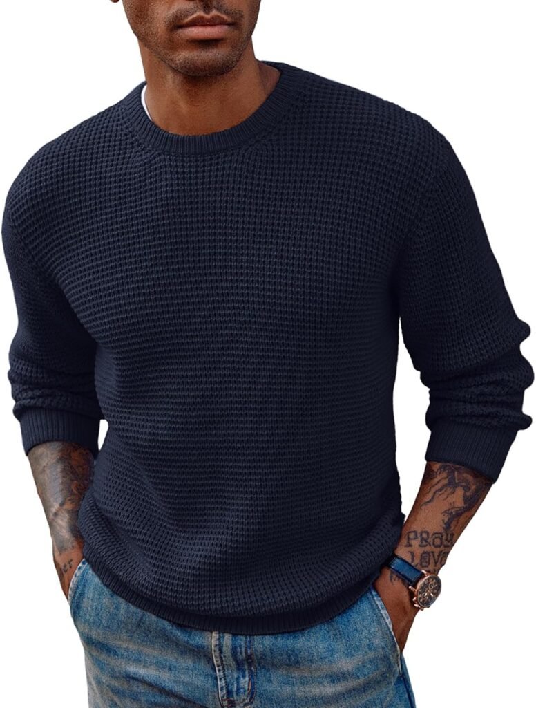 PJ PAUL JONES Men’s Crew Neck Jumpers Pullover Sweater Waffle Textured Knitted Jumper