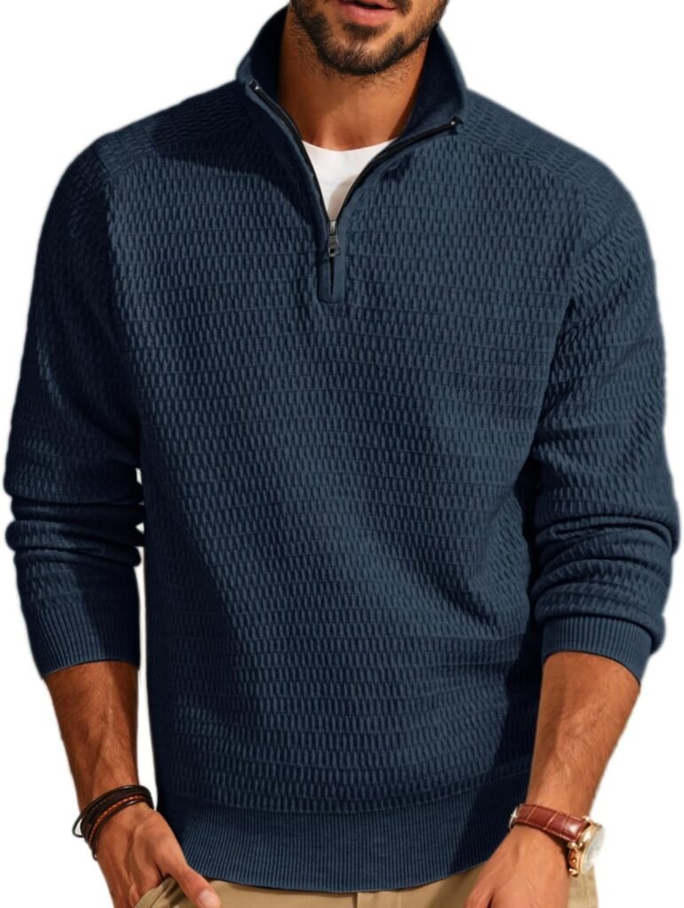 PJ PAUL JONES Men’s Jumpers Quarter Zip Jumper V Neck Jumpers Sweater Long Sleeve