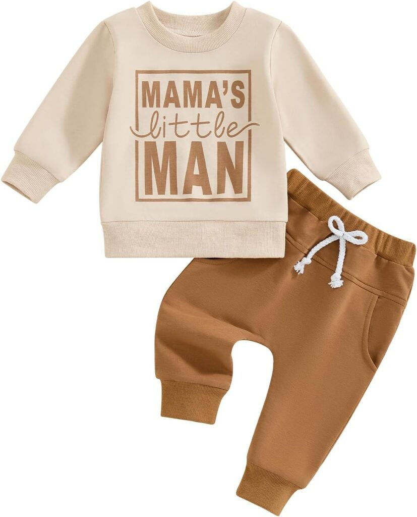 PanLidapan Toddler Baby Boy Fall Winter Outfits Clothes Infant Letter Print Long Sleeve Pullover Sweatshirt Solid Color Pants 2Pcs Sweatsuit