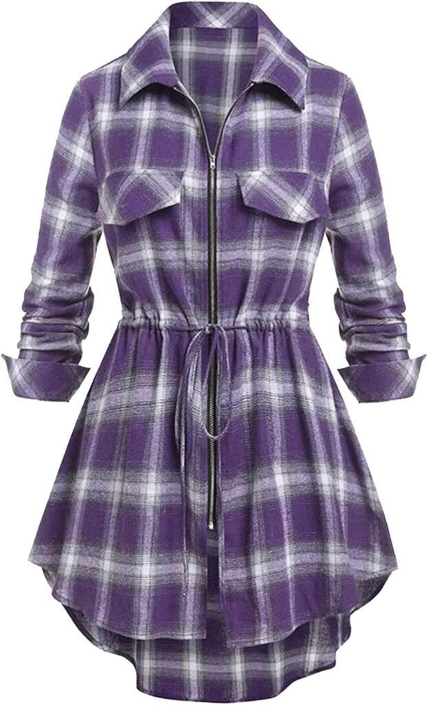 Panegy Women’s Plaid Dresses Long Sleeve High Tie Wasit Midi Length Causal Tunic Top Dress with Pockets Gothic Shirt Dress Irregular Hem Flannel Ruched Dresses Panegy Women’s Plaid Dresses Long Sleeve High Tie Wasit Midi Length Causal Tunic Top Dress with Pockets Gothic Shirt Dress Irregular Hem Flannel Ruched Dresses