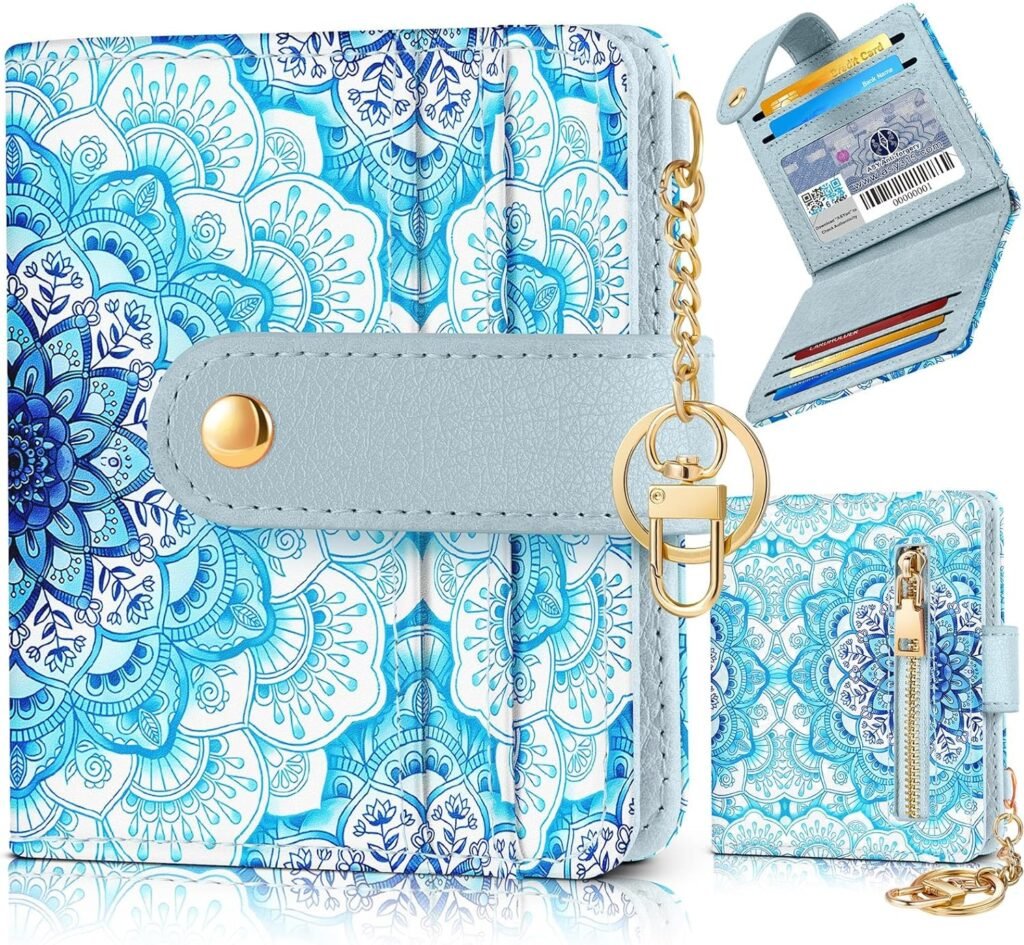 Pegmode Wallet Women Slim Cute Leather Thin Bifold Small Card Wallet Purse Ladies Teen Girls Female Medium Aesthetic Floral Tiny Simple Soft Unique Pretty Modern Credit Card Holder Keychain RFID