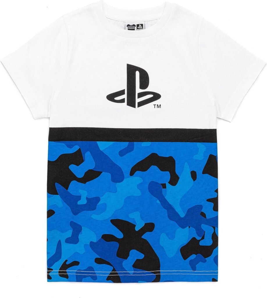PlayStation Kids T-Shirt Camo | Boys Girls Game Blue White Logo Top | Gamer Clothing Merchandise PlayStation Kids T-Shirt Camo | Boys Girls Game Blue White Logo Top | Gamer Clothing Merchandise