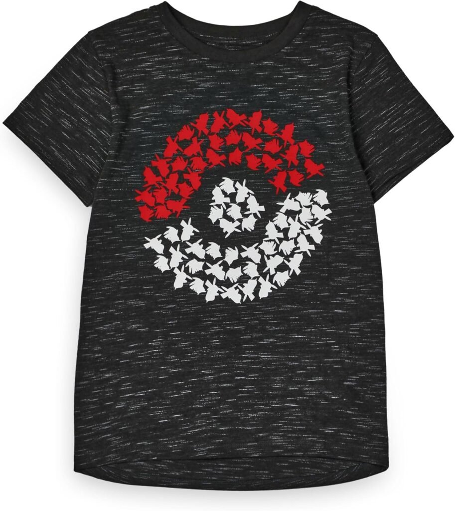 Pokemon Pikachu Boys T-Shirt | Kids Pokeball Character Gamer Short Sleeve Graphic Tee in Charcoal Grey | Teens Classic Video Game Apparel Top | TCG TV Series Movie Anime Merchandise Gift