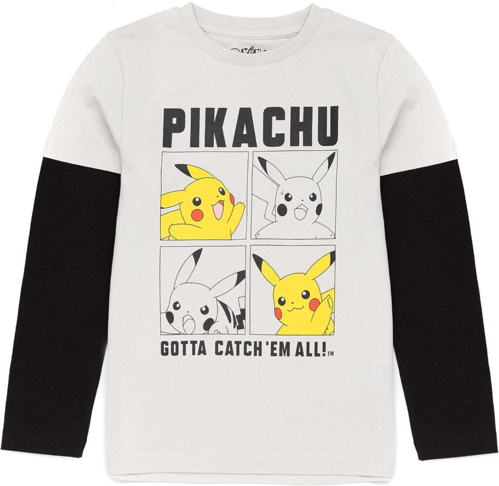 Pokemon T-Shirt for Boys | Kids Grey Black Pikachu Skater Clothes Top | Gotta Catch Em All Game Clothing Merchandise