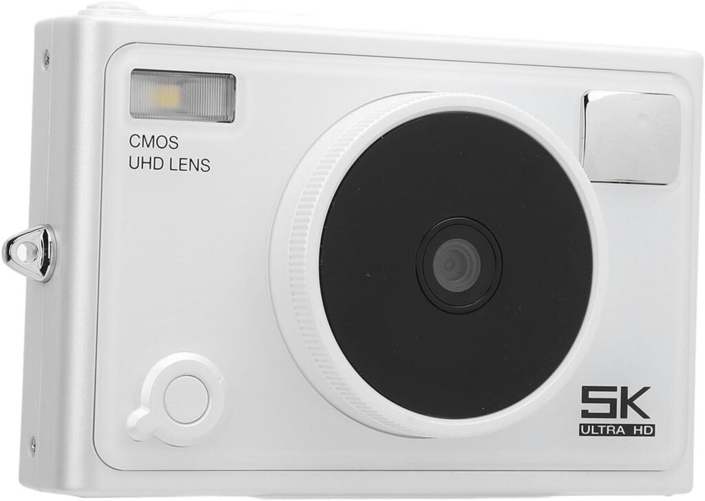 Portable Digital Video Camera, 5K Digital Camera, 18x Digital Zoom, 2.8 IPS HD Screen for Outdoor Use (White)