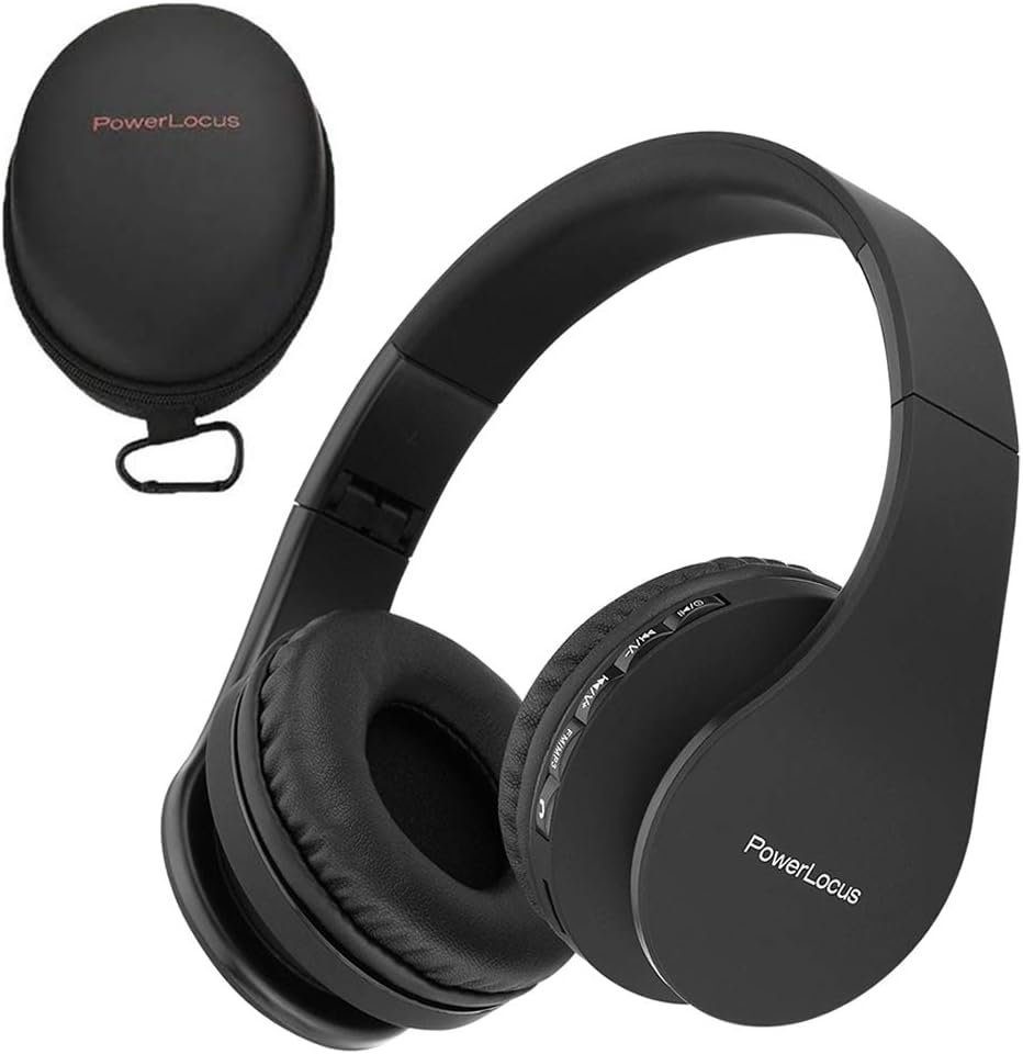 PowerLocus Wireless Bluetooth Over-Ear Stereo Foldable Headphones, Wired Headsets Noise Cancelling with Built-in Microphone for iPhone, Samsung, LG, iPad (Black)