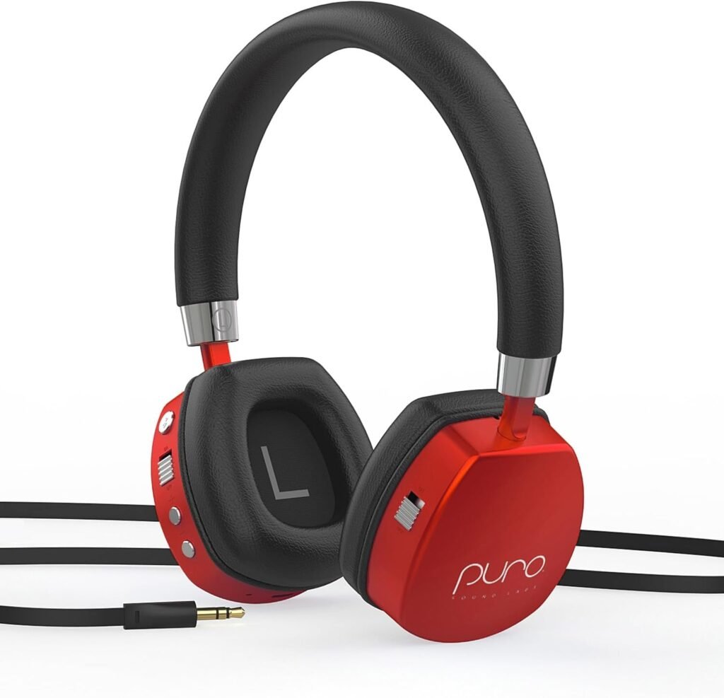 Puro Sound Labs PuroQuiet Plus Volume Limited On-Ear Active Noise Cancelling Bluetooth Headphones for Kids with Built-in Microphone–Safer Sound Studio-Grade Quality (Red)