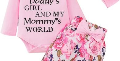 QUNERY Newborn Baby Girl Clothes Daddy’s Girls Long Sleeve Romper Tops Floral Pants Sets Headband Infant Girl Fall Outfits