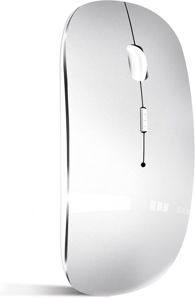 QYFP Bluetooth Mouse, Rechargeable Wireless Mouse for MacBook Pro/Air/iPad/Laptop/PC/Mac/Computer, Silver