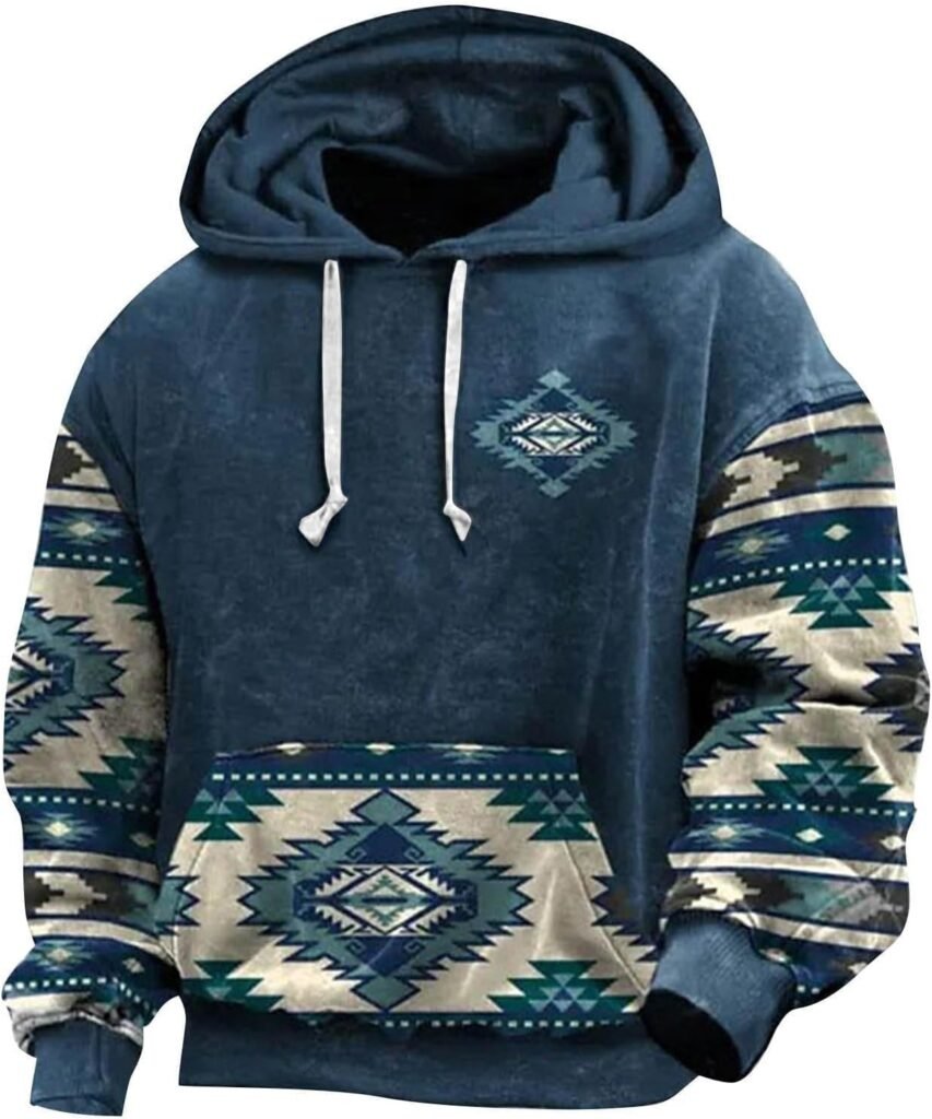 Qixiu Clearance Hoodies for Men UK Vintage Ethnic Tribal Print Graphic Hooded Sweatshirts Winter Jackets for Men Long Sleeve Pullover Tops Casual Lightweight Jumper Tops Warm Outerwear