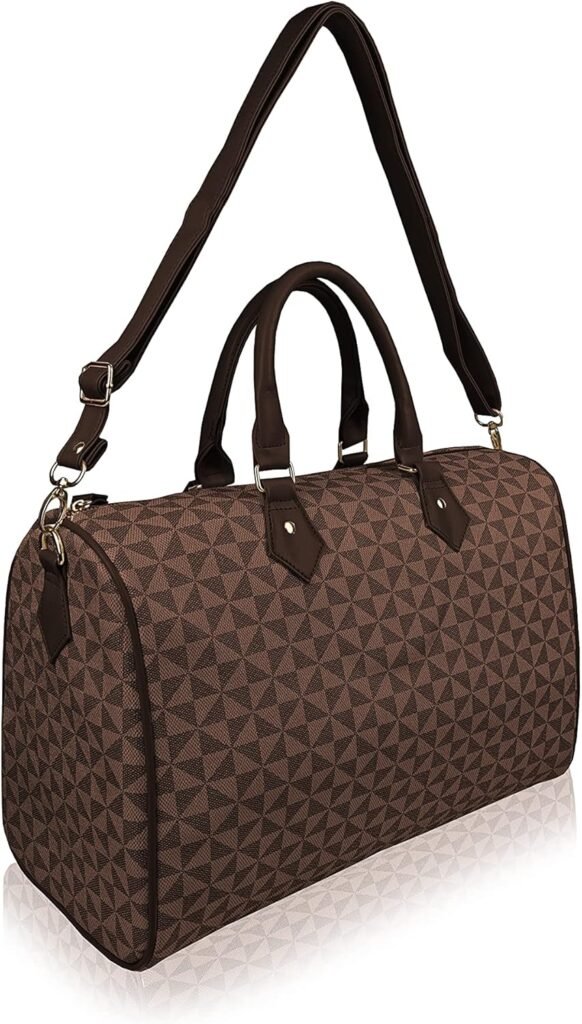 Quenchy London Ladies Travel Holdall Handbag – Pu Leather Women’s Duffle Bag, Gym Weekend Overnight 40cm x27 x19-20 Litre QL317B (Brown Geo) Quenchy London Ladies Travel Holdall Handbag – Pu Leather Women’s Duffle Bag, Gym Weekend Overnight 40cm x27 x19-20 Litre QL317B (Brown Geo)