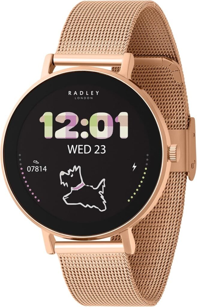 RADLEY Series 28 Amoled Smart Watch for Women with 1.19″, Heart Rate, Bluetooth, Sleep Tracking, Sports Modes, Blood Oxygen, 5ATM Water Resistance, Rose Gold Mesh Stainless Steel Strap RADLEY Series 28 Amoled Smart Watch for Women with 1.19″, Heart Rate, Bluetooth, Sleep Tracking, Sports Modes, Blood Oxygen, 5ATM Water Resistance, Rose Gold Mesh Stainless Steel Strap