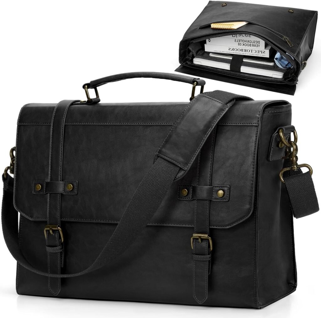 RAINSMORE Messenger Bag Leather Laptop Bag 17.3 Inch Vintage Briefcase for Men Waterproof Satchel Shoulder Bag for Work Office Business College Black RAINSMORE Messenger Bag Leather Laptop Bag 17.3 Inch Vintage Briefcase for Men Waterproof Satchel Shoulder Bag for Work Office Business College Black