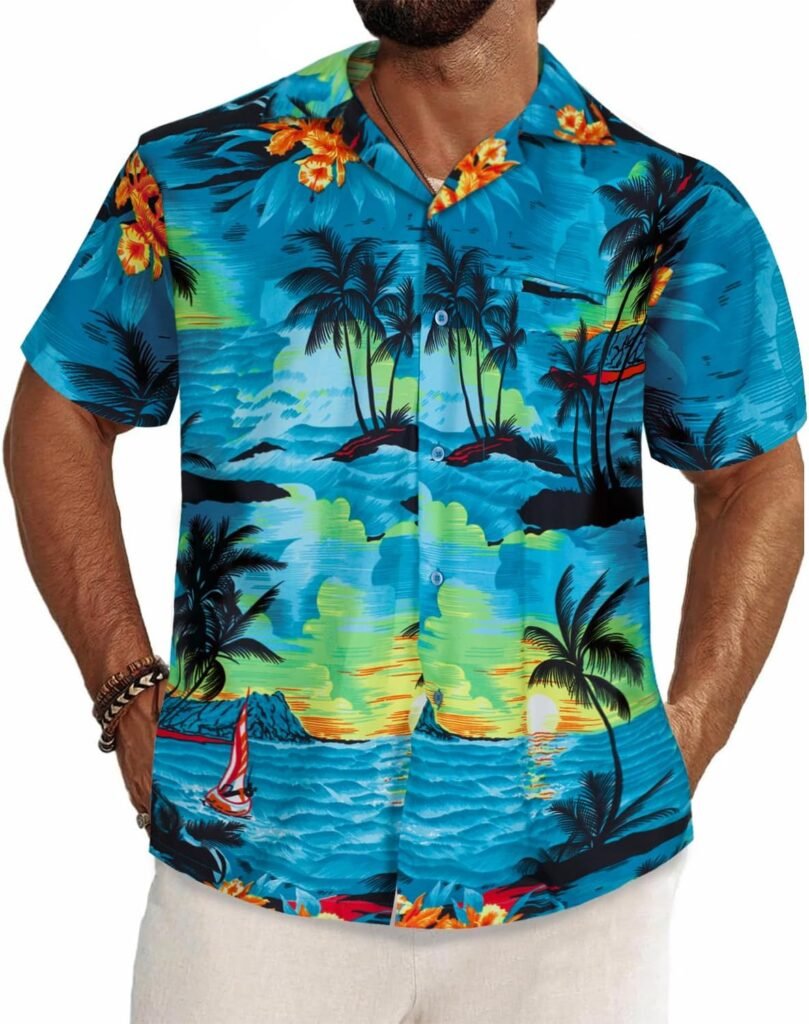 REDSTAR Summer Hawaiian Shirts for Men – Hawaiian Fancy Dress Mens Short Sleeved Shirts with Tropical Floral Print – Mens Hawaiian Shirts for Stag Do or Beach Party