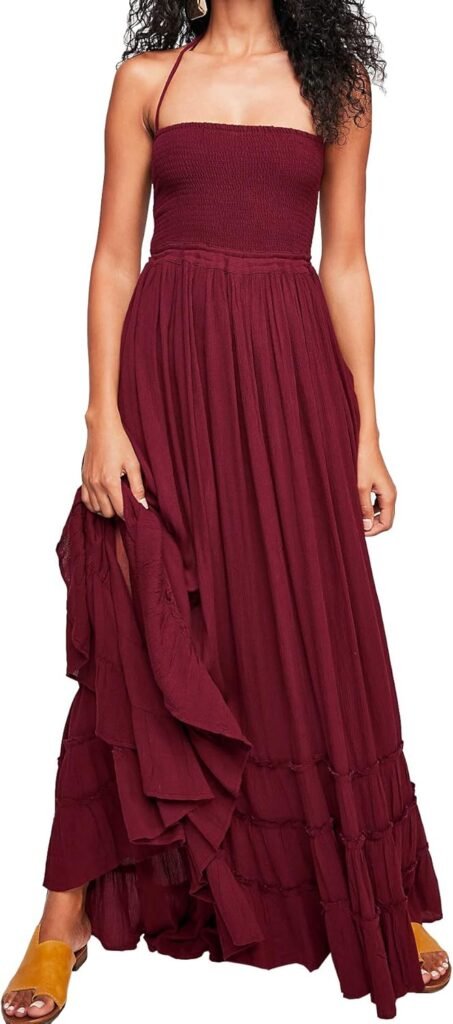R.Vivimos Women’s Summer Boho Halter Neck Backless Long Maxi Dress Sleeveless Ruffle Hem Dresses R.Vivimos Women’s Summer Boho Halter Neck Backless Long Maxi Dress Sleeveless Ruffle Hem Dresses