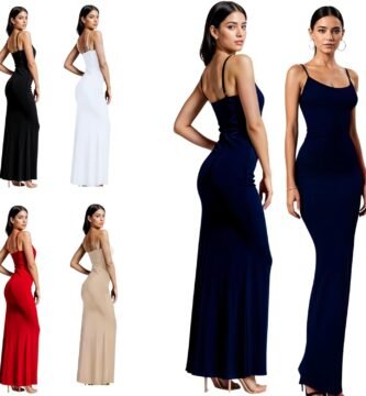 Re Tech UK – Elegant Womens Long Maxi Dress Adjustable Straps – Ribbed Fabric, Cami Bodycon, Perfect for Going Out, Birthdays & Parties, Aesthetic Clothing, Y2K Spaghetti Straps,