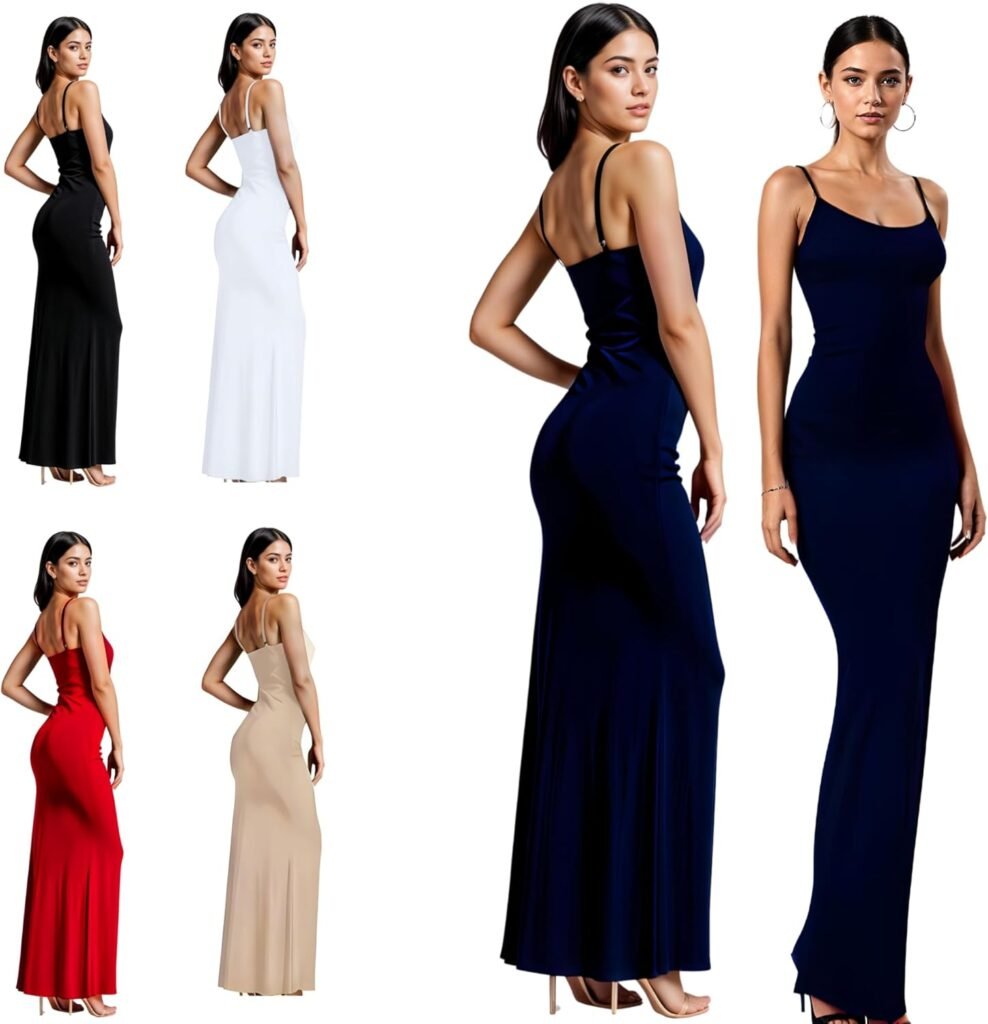 Re Tech UK – Elegant Womens Long Maxi Dress Adjustable Straps – Ribbed Fabric, Cami Bodycon, Perfect for Going Out, Birthdays & Parties, Aesthetic Clothing, Y2K Spaghetti Straps,