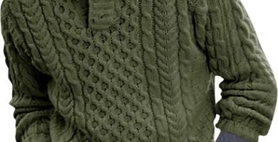 Runcati Mens Knit Jumper Pullover Chunky Button Neck Casual Knitted Cable Knitwear