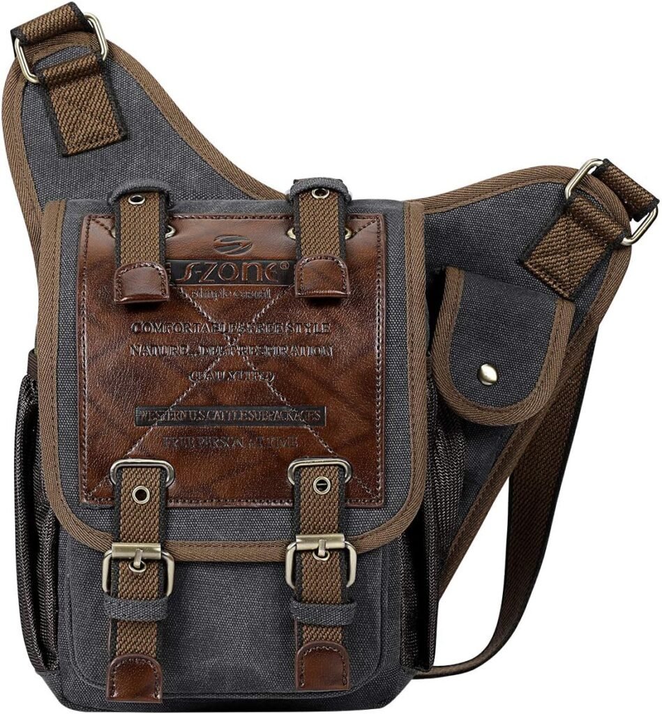 S-ZONE Mens Vintage Canvas PU Leather Military Utility Shoulder Messenger Bags, S, Dark Grey S-ZONE Mens Vintage Canvas PU Leather Military Utility Shoulder Messenger Bags, S, Dark Grey