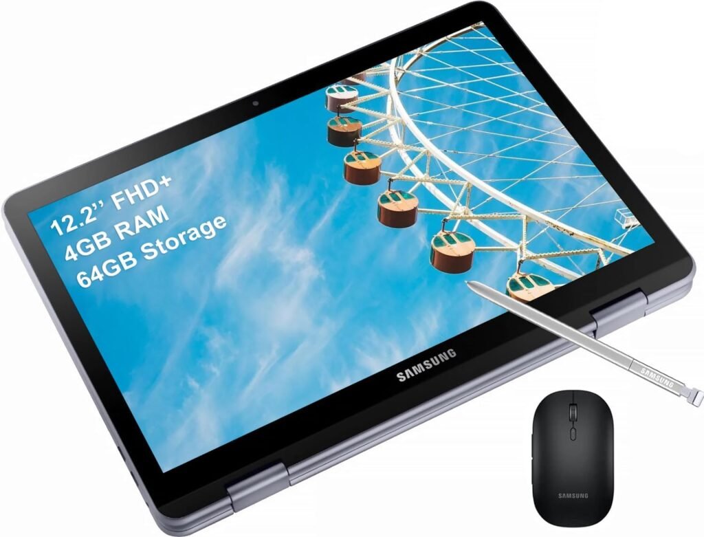 SAMSUNG Plus V2 2 in 1 12.2″ FHD Touchscreen Chromebook Laptop Student, Intel Celeron 3965Y, 4GB RAM, 64GB eMMC, Wi-Fi, Zoom Meeting, Stylus Pen, Wireless Mouse, Chrome OS, Silver, GM Accessory
