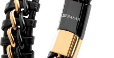 SERASAR | Premium Genuine Leather Bracelet for Men in Black | Magnetic Stainless Steel Clasp in Black, Silver and Gold | Inclusive Jewellery Box | Great Gift Idea SERASAR | Premium Genuine Leather Bracelet for Men in Black | Magnetic Stainless Steel Clasp in Black, Silver and Gold | Inclusive Jewellery Box | Great Gift Idea