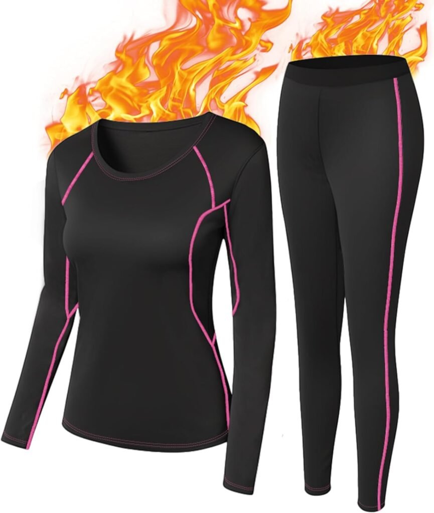 SIMIYA Womens Base Layer Breathable Long Sleeve Ladies Thermal Underwear Set Quick Dry Thermals Top and Bottoms Winter Thermal Clothing for Outdoor Activities