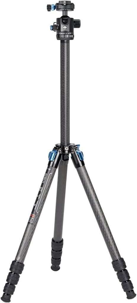 SIRUI ST-124+ST-10X Waterproof Carbon Cameras Tripod with 360°Ball Head, Professional Carbon Fiber Travel Tripod, Triangle Center Column, Lightweight Compact, 4 Sections, Max 166cm, 12KG Payload