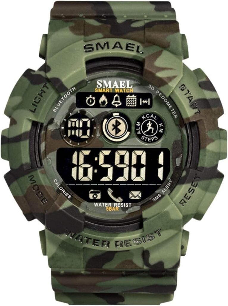 SMAALEB Digital Men’s Sports Military Watch with LED Night Light, Shockproof, Stopwatch, Date Display – Ideal for Teen Boys