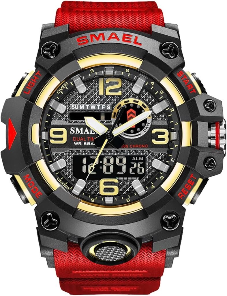 SMAALEB Stylish Red Digital Sports Watch for Teenage Boys and Men – Fashionable Plastic Wristwatch with Analog and Digital Display
