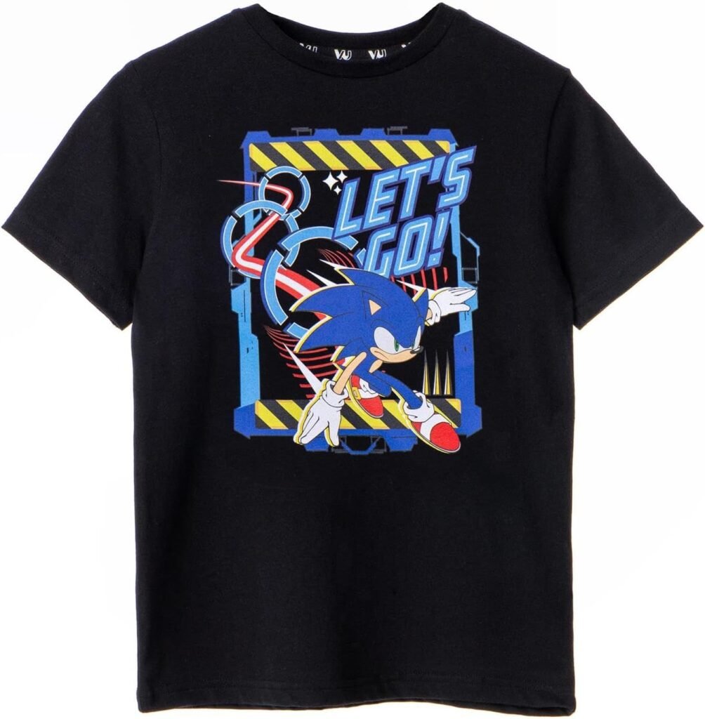 SONIC THE HEDGEHOG Boys T-Shirt | Black Let’s Go Graphic Tee for Kids | Short Sleeve Vintage Style Cartoon Apparel | Lightweight Short-Sleeve Top | Retro Sonic Artwork Game Gift for Children & Teens SONIC THE HEDGEHOG Boys T-Shirt | Black Let’s Go Graphic Tee for Kids | Short Sleeve Vintage Style Cartoon Apparel | Lightweight Short-Sleeve Top | Retro Sonic Artwork Game Gift for Children & Teens