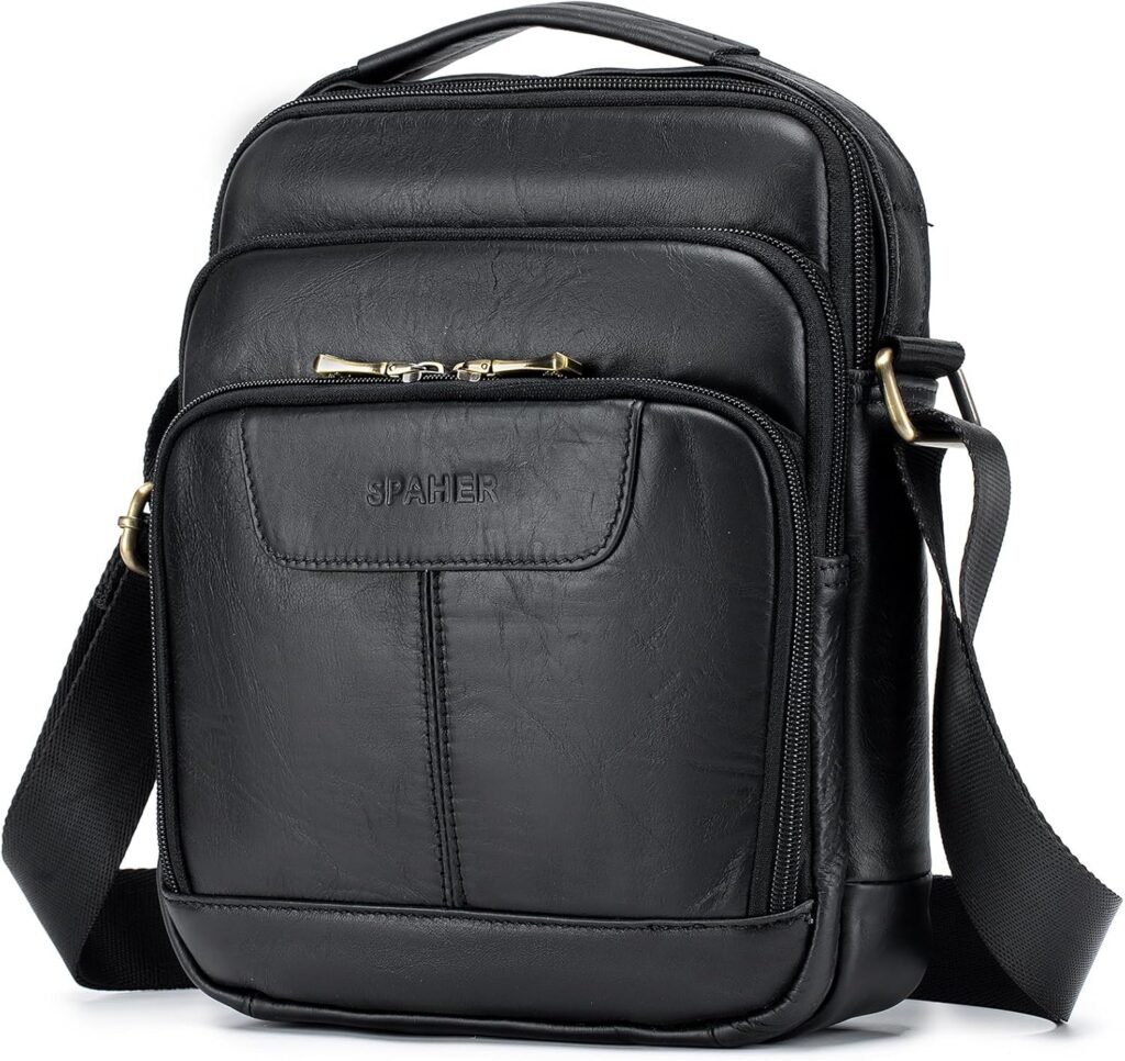 SPAHER Large Mens Leather Bag Handbag Shoulder Bag IPAD Business Messenger Bag Cross Body Casual Tote Sling Organiser Travel bag with Adjustable Detachable Shoulder Strap SPAHER Large Mens Leather Bag Handbag Shoulder Bag IPAD Business Messenger Bag Cross Body Casual Tote Sling Organiser Travel bag with Adjustable Detachable Shoulder Strap