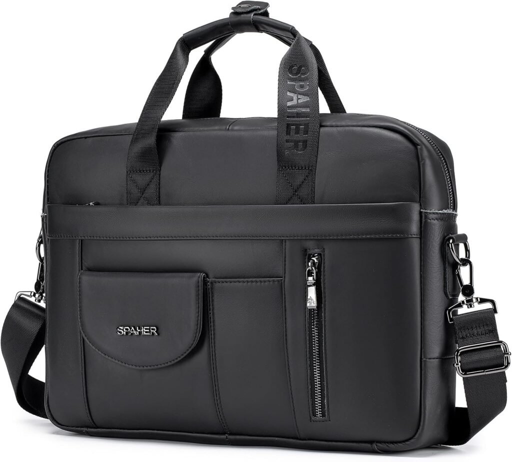 SPAHER Mens Leather Laptop Bag Briefcases for Men 15.6 Inch Leather Briefcase Business Work Laptop Handbag Messenger Bag Shoulder Bag with Removable Strap Daily Man Bag Gift for Man SPAHER Mens Leather Laptop Bag Briefcases for Men 15.6 Inch Leather Briefcase Business Work Laptop Handbag Messenger Bag Shoulder Bag with Removable Strap Daily Man Bag Gift for Man
