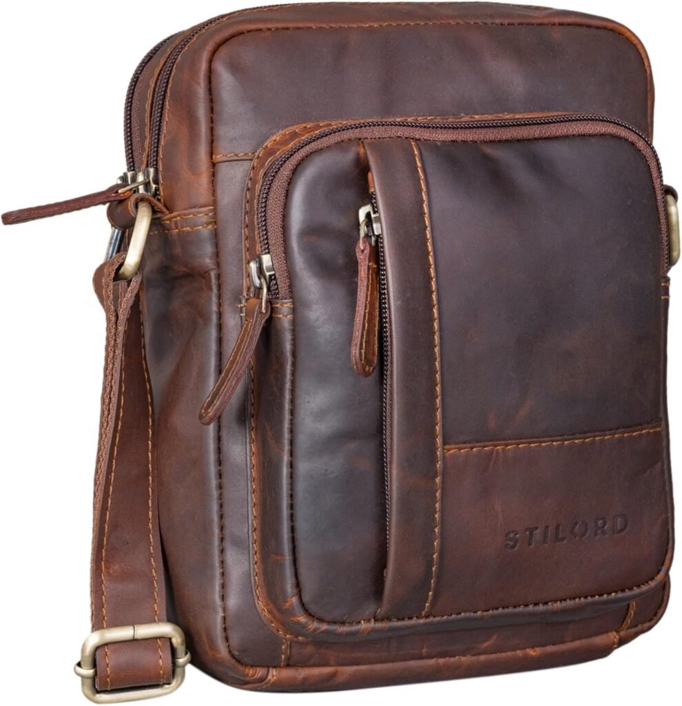 STILORD ‘Godric’ Vintage Men’s Shoulder Bag Made of Genuine Leather Small Messenger Bag Real Leather Shoulder Bag Men’s Handbag with Many compartments, Colour:Cognac Dark Brown