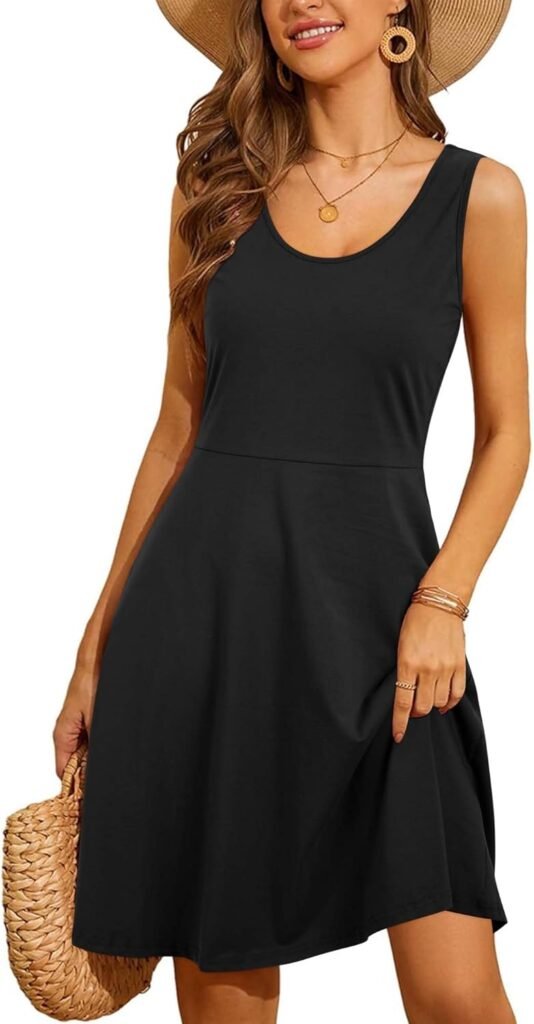 STYLEWORD Women’s Sleeveless Casual Cotton Sundress Floral Skater Dresses Summer Midi Swing Dress