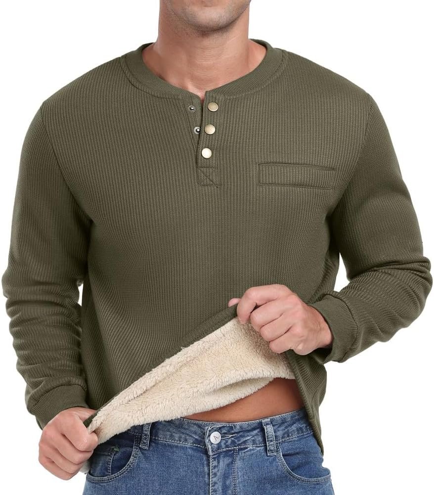 Sailwind Mens Henley T Shirts Thermal Tops Thick Sweatshirts for Men Thermal Tops Warm Crew Neck Mens Long Sleeve Tops