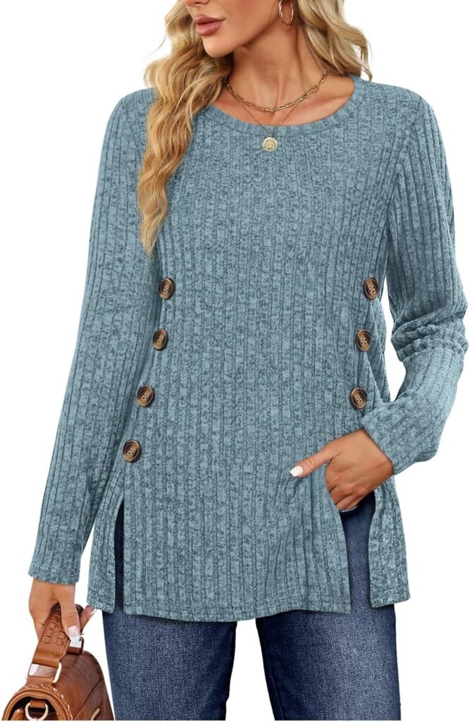 Sampeel Women’s Long Sleeve Tops Jumpers Symmetrical Button Down Collar Slimming Striped Design Lightweight Sweatshirt Sampeel Women’s Long Sleeve Tops Jumpers Symmetrical Button Down Collar Slimming Striped Design Lightweight Sweatshirt