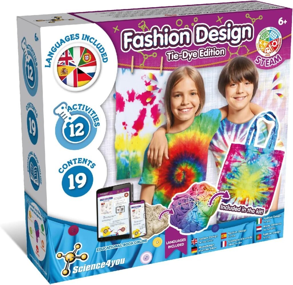 Science4you Fashion Design – Tie Dye Kit with Washable Paint for Kids with Activities for Kids, Tie-dye & Fashion Craft Kits, STEM Toys and Tie Dye Games for 6+ Year Olds, Gifts for Boys and Girls 6+