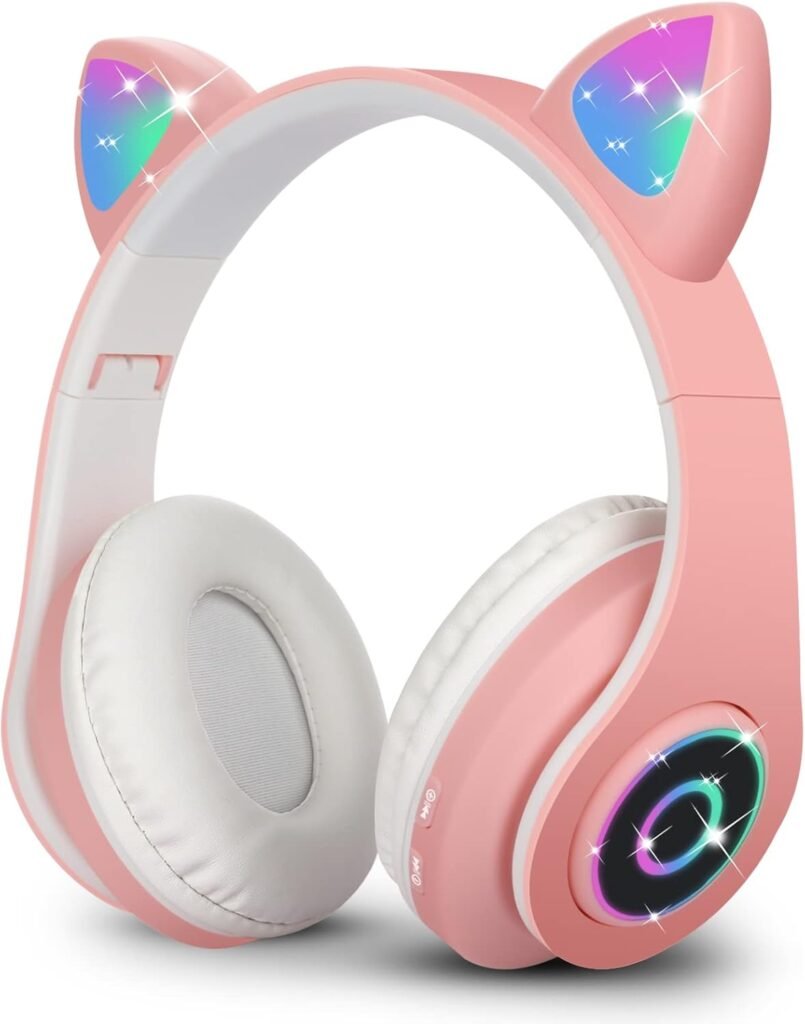 Sendowtek Wireless Headphones for Kids Adults Over Ear Cute Cat Ear Earphone with Flashing Lights Foldable Headphone Built-in Mic Cute Bluetooth Headphones for Kids Girls Boys (Pink) Sendowtek Wireless Headphones for Kids Adults Over Ear Cute Cat Ear Earphone with Flashing Lights Foldable Headphone Built-in Mic Cute Bluetooth Headphones for Kids Girls Boys (Pink)