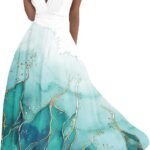 Sexy Deep V Neck Printed Dress for Women, Summer Sleeveless Waist A-Line Dress, Elegant Wedding Banquet Evening Gowns