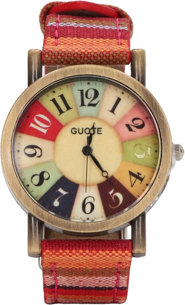 Shanrya Retro Watch, Hippie Watch, Multicolour Bohemian Style Brass PU Leather Button Battery Women Watch Accurate Time Ladies Watch Ladies Wrist Watch for Gifting (Red)