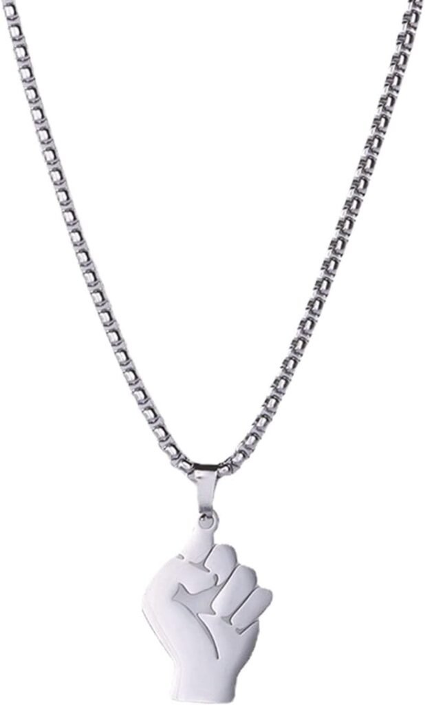 Silver FIst Necklace For Men Women Titanium Stainless Steel Fist Pendant Hip Hop Jewelry For Teens Boys Girls Pearl Custom Necklace