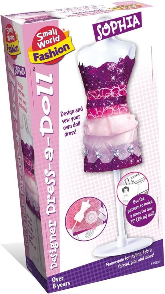 Small World Toys – Sophia Designer Dress-A-Doll – Sewing Kits for Children – Includes 22cm Mannequin, Fabric & More – Fashion Designer Kits for Girls – Arts and Crafts for Kids – Girls Toy Age 8+