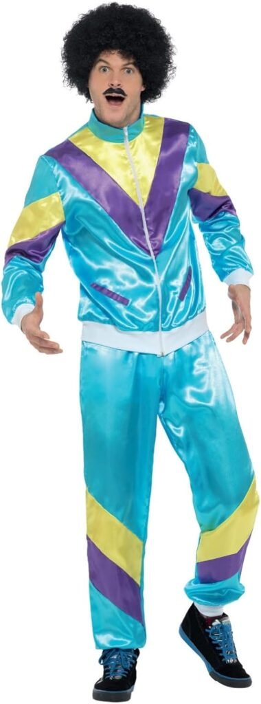 Smiffys 80s Height of Fashion Shell Suit Costume, Blue with Jacket & Trousers, 1980’s Fancy Dress, 1980s Dress Up Costumes