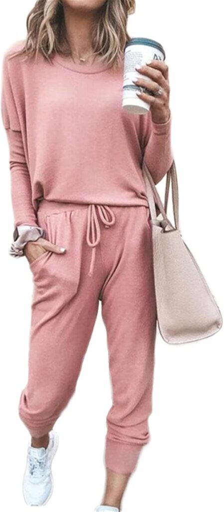 SotRong Women’s 2 Piece Long Sleeve Tracksuit Loungewear Set Plus Size Crew Neck Sweatshirt and Drawstring Baggy Jogger Pant