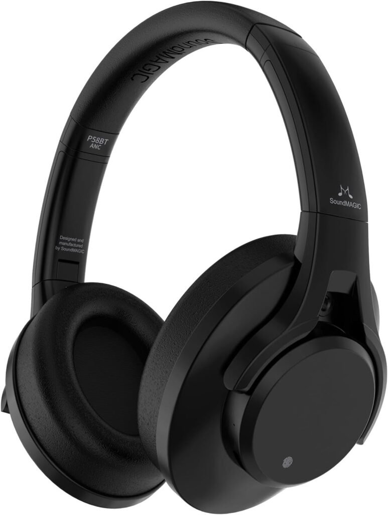 Soundmagic P58BT ANC Wireless Headphones – Active Noise Cancelling, Hi-Fi Sound, Bluetooth 5.0, 50-Hour Battery, Foldable Design, with Wired Mode Option – Black