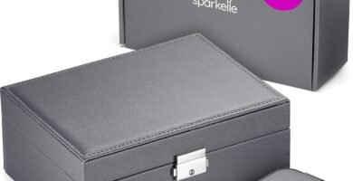 Sparkelle 2-in-1 Jewellery Box & Travel Jewellery Organiser Gift Set – Grey Faux Leather Jewellery Boxes – Jewellery Box for Women or Mens Jewellery Box – Gifts for Women Sparkelle 2-in-1 Jewellery Box & Travel Jewellery Organiser Gift Set – Grey Faux Leather Jewellery Boxes – Jewellery Box for Women or Mens Jewellery Box – Gifts for Women