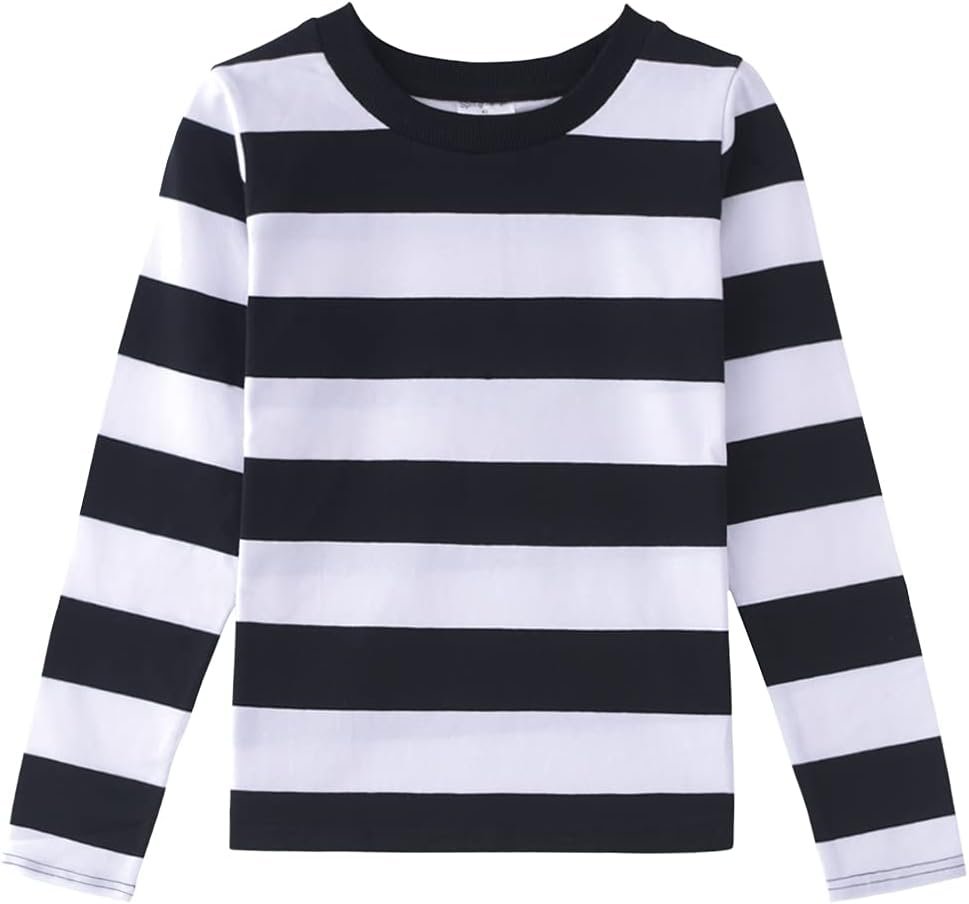 Spring&Gege Boys’ Cotton Long Sleeve Striped Crew Neck T-Shirt