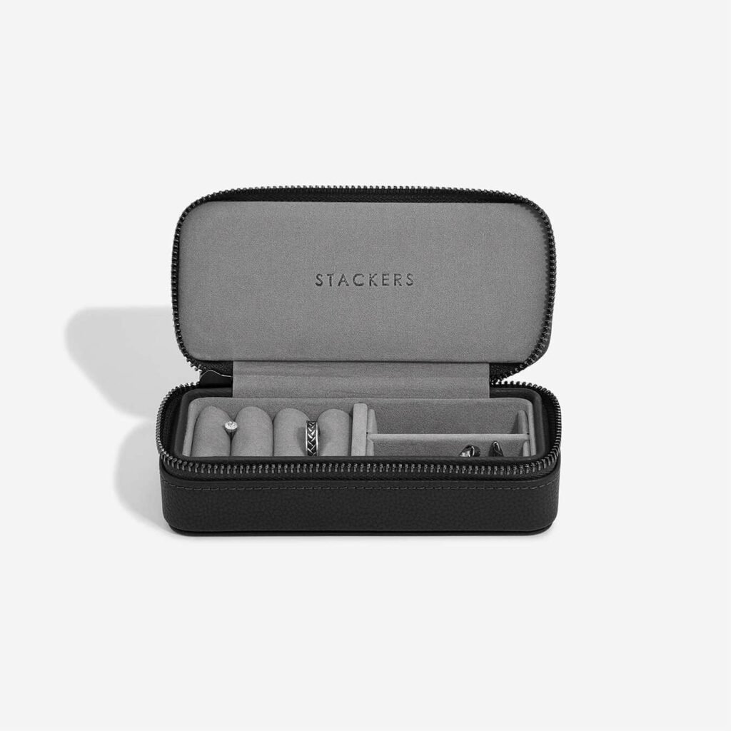 Stackers Black Medium Zipped Jewellery Box – Mens