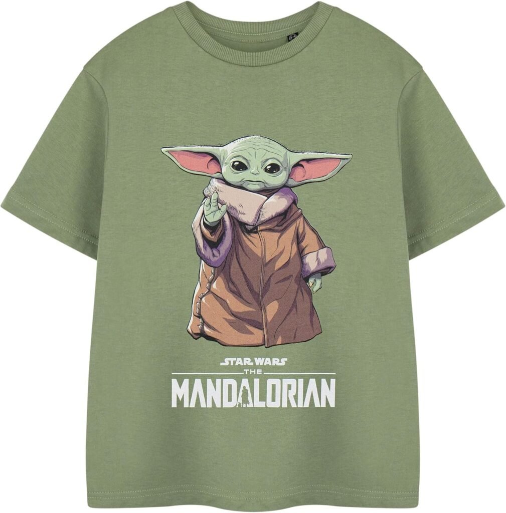 Star Wars Grogu Boys Green T-Shirt | Mandalorian Graphic Short Sleeved Tee Kids Apparel | The Child Print Top for Teens | Officially Licensed Merchandise